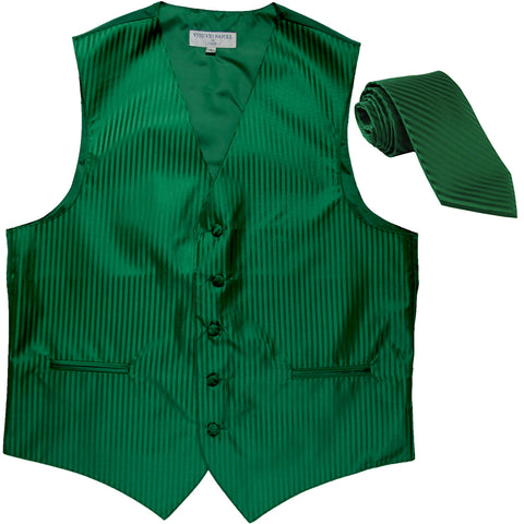 New Men's formal Vertical stripes tuxedo Vest Waistcoat_necktie prom emerald green