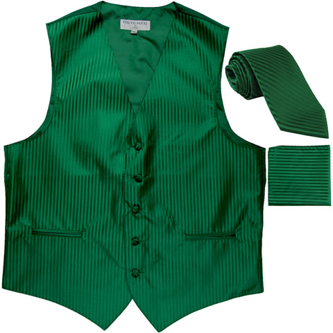 New Men's Formal Vest Tuxedo Waistcoat_necktie set striped wedding emerald green