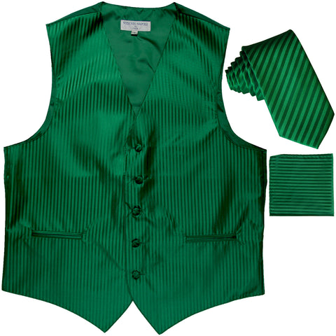 New Men's Formal Vest Tuxedo Waistcoat_2.5" vertical stripes slim necktie set wedding emerald green
