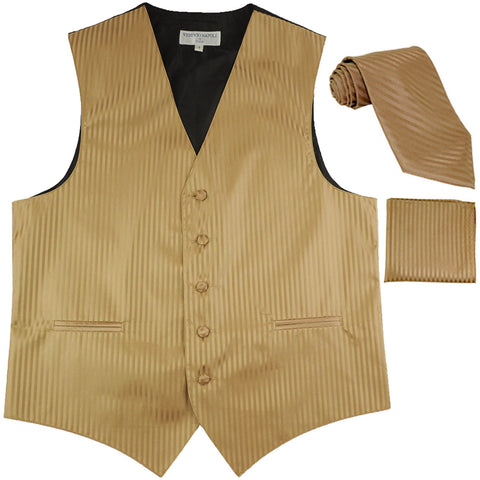 New Men's Formal Vest Tuxedo Waistcoat_necktie set striped wedding mocca