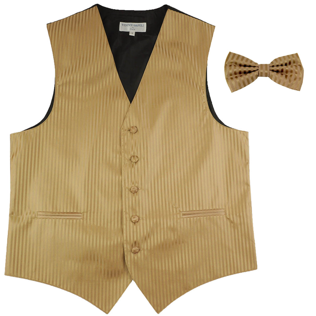 New Men's Vertical stripes tuxedo Vest Waistcoat _bowtie formal mocca