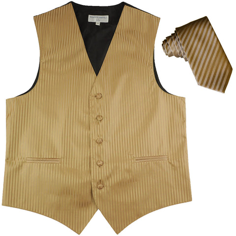 New Men's Vertical stripes tuxedo Vest Waistcoat & 2.5" Skinny Slim Tie formal mocca