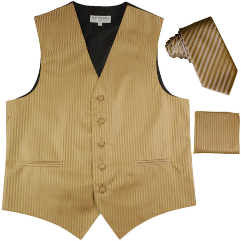 New Men's Formal Vest Tuxedo Waistcoat_2.5" vertical stripes slim necktie set wedding mocca
