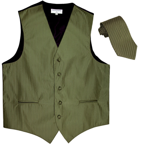 New Men's formal Vertical stripes tuxedo Vest Waistcoat_necktie prom olive green