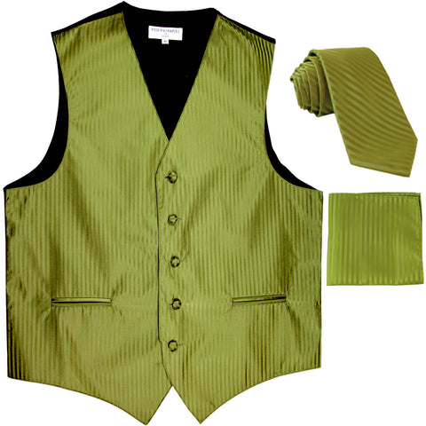 New Men's Formal Vest Tuxedo Waistcoat_necktie set striped wedding spinach green