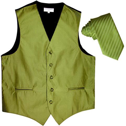 New Men's Vertical stripes tuxedo Vest Waistcoat & 2.5" Skinny Slim Tie formal spinach green