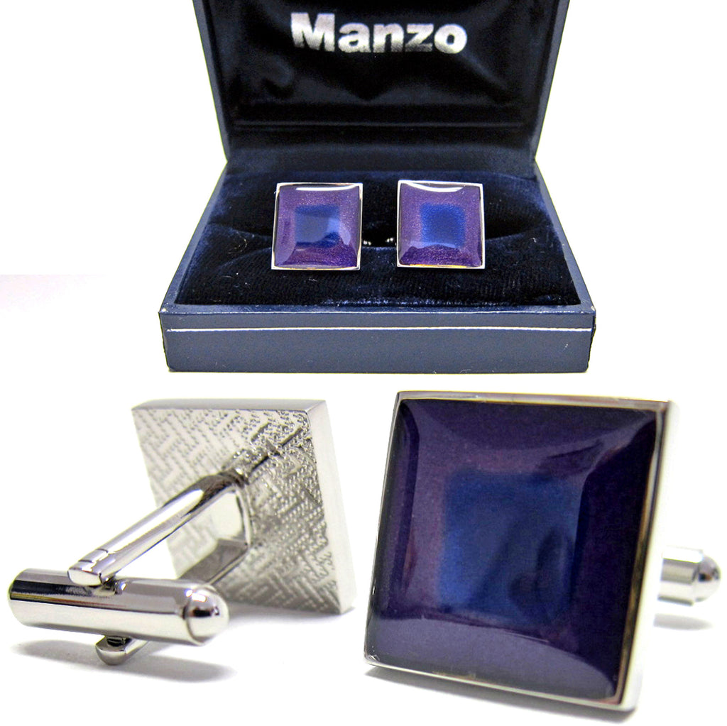 New Men's Cufflinks Cuff Link Square Cat eyes Stone 2 Tones Blue Purple #07