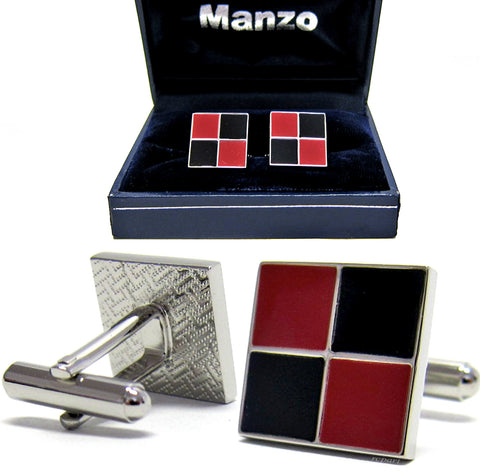 New Men's Cufflinks Cuff Link Square 2 Tones Black Red Wedding Formal Prom #08