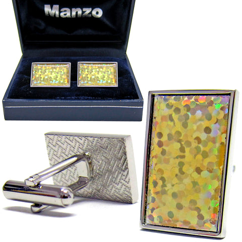 New Men's Cufflinks Cuff Link Rectangle Wedding Formal Prom Gold Yellow #11