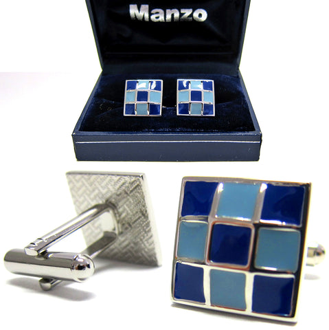 New Men's Cufflinks Cuff Link Square Enamel Wedding Formal Prom 2 Tone Blue #14