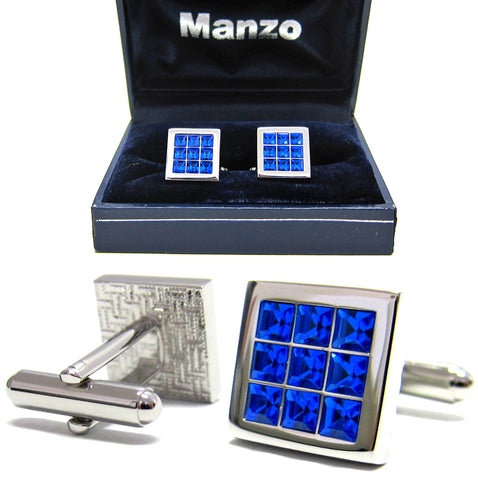 New Men's Cufflinks Cuff Link Square Rhinestones Wedding Formal Royal Blue #15