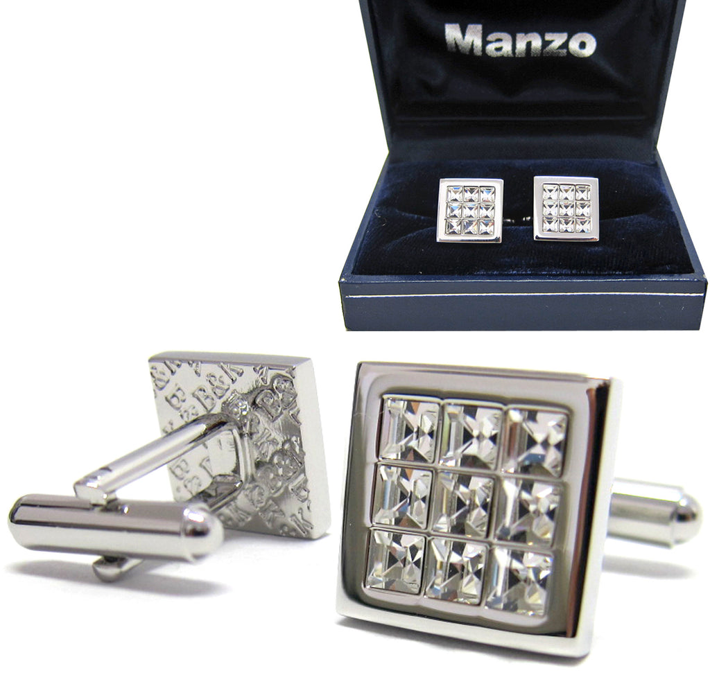 New Men's Cufflinks Formal casual Party Prom Wedding Rhinestones Silver Clear #15