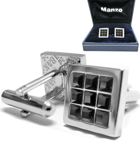 New Men's Cufflinks Cuff Link Square Rhinestones Wedding Formal Prom Black #15