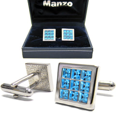 New Men's Cufflinks Cuff Link Square Rhinestones Wedding Formal Light Blue #15